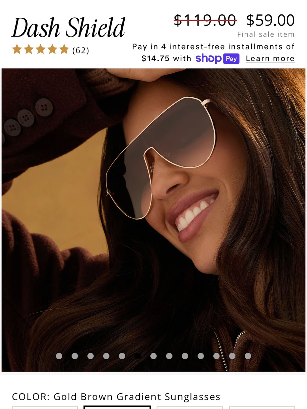 BNIB DIFF Eyewear Dash Shield Aviator Sunglasses in Brown Gradient - Picture 7 of 7